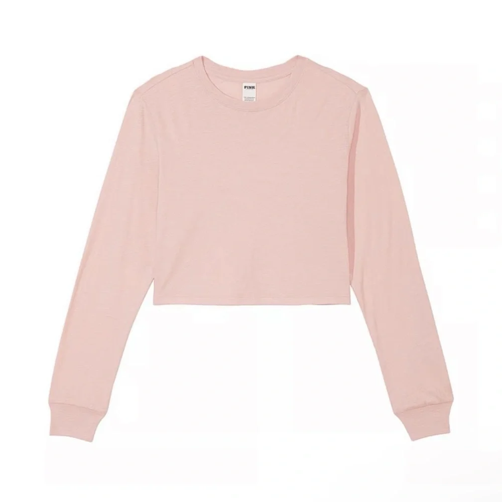 NWT PINK Victoria’s Secret Premium Cotton Cropped Long-Sleeve T-Shirt